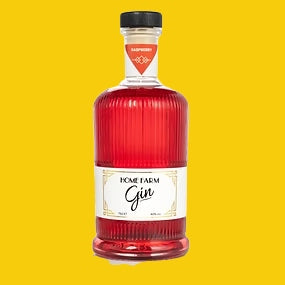 Home Farm Raspberry Gin on a Yellow background